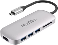 【美國代購-現貨】HooToo USB C 集線器,6 合 1 USB C 轉接器,附 4K USB C 轉 HDMI、3 個 USB 3.0 連接埠、SD 讀卡器、適用於 MacBook/Pro/Air (2018)、Chromebook 和更多 USB C 裝置 銀色
