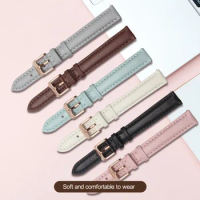 Watch Belt Women's Genuine Leather For Weilushi Feiyada Fossil DW Black White Pink Brown Watch Strap 12mm 14mm 18mm 20mm
