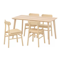 LISABO/RÖNNINGE 餐桌附4張餐椅, 實木貼皮 梣木/樺木, 140x78 公分