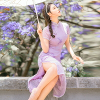 法式紫色年輕款旗袍可愛甜美連衣裙少女改良日常旗袍時尚氣質長裙