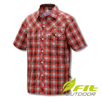 Fit 維特 男-格紋吸排抗UV短袖襯衫-鮭魚橙 GS1202-23(抗UV/短袖/格紋襯衫)
