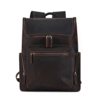 Genuine Leather Men Backpack for 15.6" Laptop Bag Leather School Backpack Bag Fashion Travel Backpack Casual Daypack Male