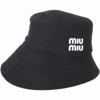 miu miu 刺繡字母斜紋棉布不對稱漁夫帽(黑色)