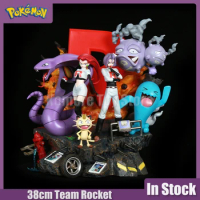 Pokemon Anime Figure 38cm Team Rocket Jessie James Meowth Trio Led Action Figurine Pvc Statue Model Collection Toy For Kid Gift