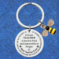 Thank You Teacher Keychain Pendant Metal Insect Enamel Bee Key Chain Keyring Honeybee A Great Teacher Is Hard To Find