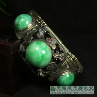 仿古景泰藍清代老手鏈鑲嵌翠玉翡翠寶石藏銀手鐲鏈子老物件首飾