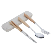 【COLOR ME】日式木柄 環保餐具(餐具 環保筷 湯匙 筷子 叉子 餐具組 不鏽鋼 不銹鋼)