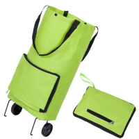 Foldable Shopping Trolley Bag with Wheels Solid Color Portable Collapsible Shopping Cart Reusable Foldable Grocery Travel Bags