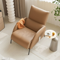 【可開發票】現代極簡輕奢單人沙發休閑椅簡約客廳單椅陽臺納帕植物真皮洽談椅