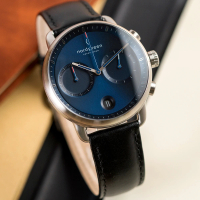 【Nordgreen】ND手錶 先鋒 Pioneer 42mm 月光銀殼×藍面 極夜黑真皮錶帶(PI42SILEBLNA)