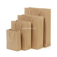 200pcs kraft paper Gift Bag With Handle Shopping Package Bags Wedding Birthday Party Gift Christmas New Year Gift Bags 5 Sizes