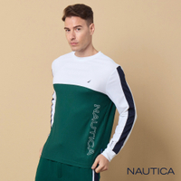 Nautica 男裝 品牌LOGO拼接吸濕排汗長袖T恤-綠