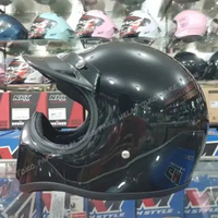 HELM CAKIL HBC RETRO CLASSIC ORIGINAL 100% TANPA INNER VISOR BLACK GLOSY