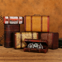 歐式木質復古手提箱老式皮箱拍攝道具仿古木箱子做舊裝飾品擺件