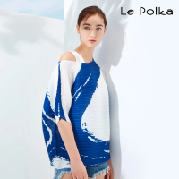 【Le Polka】仿藍染壓褶寬版上衣-女