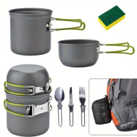 Portable Camping Cookware Set Outdoor Pot Mini Gas Stove Sets Nature Hike Picnic Cooking Set with Foldable Spoon Fork Knife Lob