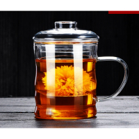 茶杯玻璃杯家用帶蓋帶把杯子(規格:【3件套】 350ml竹節杯） 