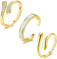 FIASASO 3Pcs Gold Filled Toe Rings for Women 14K Gold Filled Toe Ring Adjustable Flower Cz Opal Hug 