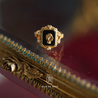 《女郎》原創設計古董美人頭黑瑪瑙浮雕印章女王頭戒指復古925銀