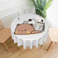 Bubu Dudu Round Tablecloth Cute Bear Custom DIY Table Cover For Events Christmas Party Funny Waterproof Table Cover