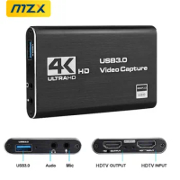 MZX Video Capture Card HDMI-Compatible 4K 30Hz 60Hz USB 3.0 1080P 30fps 60fps HD Recorder Grabber Capturing Game Live Audio Mic