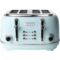 HADEN Heritage Stainless Steel Bread Toaster - 4-Slice Wide Slot Toaster with Button Settings, Removable Crumb Tray with Bagel