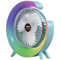 Adjustable Colourful Fan Mini Portable Fan with LED Rotatable Fan Home Office Bedroom Summer USB Rechargeable Desk Fan