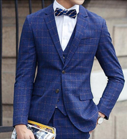 FINDSENSE品牌 英倫格子男 修身西裝 三件式西裝外套 成套西裝 西裝外套 外套+背心+褲子