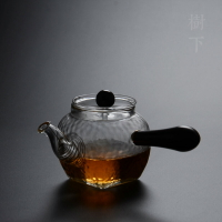 皂角樹下手工耐熱玻璃茶壺側把錘紋泡茶壺花茶壺耐高溫泡茶器茶具1入