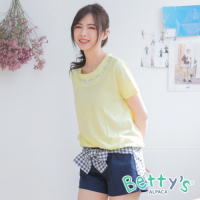 betty’s貝蒂思　拼接格紋綁帶短褲(藍色)