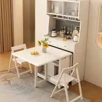 All-solid wood sideboard cream wind integrated high cabinet locker tea cabinet wall sideboard with folding dining table.