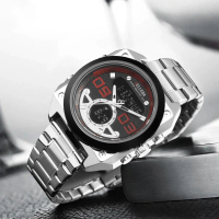 DISKON BELLEDA jam tangan Pria Belleda 9308 Dual Time Stainless Quartz Watches Waterproof 3 Atm