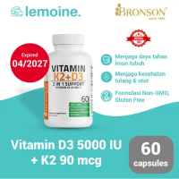 (Varian) Bronson Vitamin D3 5000 K2 90 Mcg 60 Extra Strength D3 10.000 120 Mcg Vitamin D3 + K2 - D3
