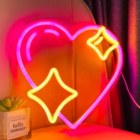 Sparking Heart Neon Sign LED Neon Light Pink Heart Neon Night Light for Girl's Room Decor Neon Sign Decoration for Weddings Gift