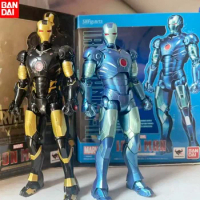 Bandai Marvel Original Shf Iron Man Mk3 Mk20 Mk85 Blue Joints Movable Model Toy Doll Anime Figure Birthday Christmas Gift