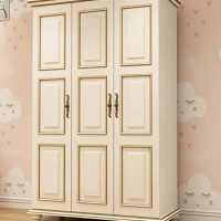 American style wardrobe, bedroom, white 2-door wardrobe, solid wood, European style overall four door wardrobe, storage cabinet