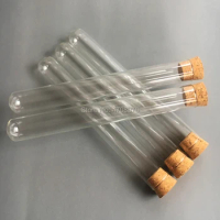 25*200mm 30pcs/lot Pyrex test tube With Cork Stopper Borosilicate transparent lab test tube round bottom plain end blowing glass