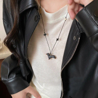 3D Dachshund Dog Black Rope Long Necklace for Women, Vintage Elegant Versatile High-End Sweater Chai