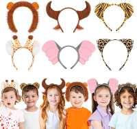 6Pcs Animal Headbands for Jungle Safari Wild One Farm Animal Cosplay Birthday Party Decor Hair Hoop 