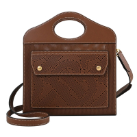 BURBERRY 巴寶莉  Mini Pocket 鏤空TB LOGO手提斜背兩用包(咖)