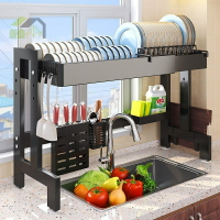 □廚房水槽置物架碗架瀝水架籃可伸縮多功能家用洗碗盤水槽池收納架