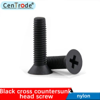 GB819KM Black Cross Countersunk Nylon Machine Screw Cross Flat Head plastic screws M2.5M3M4M5M6 40Pcs