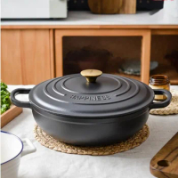 30cm Large Capacity Black Enamel Cast Iron Pan Thickened Multi-functional Non-stick Pan Domestic Seafood Soup Pot