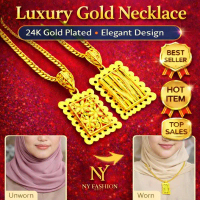 916 EAMAS 24K Gold Plated916 EAMAS 24K Gold PlatedFlat Chain Necklace with Square Hollow Flower Pend