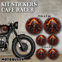 Motorcycle Fairing Helmet Tank Pad Saddlebags Side Cover Decals Cafe Racer Flame Skull Knight Kit Stickers For Car Biker Rider