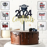 1Pc Congrats Class Of 2024 Cake Tag Congrats Grad Cap Diploma Theme For High School Happy Graduation