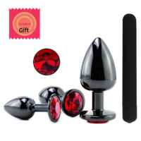 Black Gun Metal Round Red Crystal Jewelry Huge Anal Plug Prostata Massage for Men Sextoy Women Plug Tail Butt Plug Gay Sex Toys