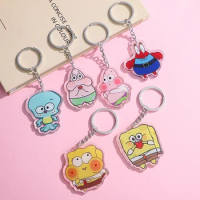 Cartoon Anime Lilo and Stitch Pendant Keychains Holder Car Key Chain Key Ring Mobile Phone Bag Hanging SpongeBob SquarePants