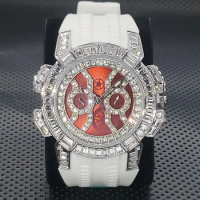 Top Luxury Brand 50mm Big Dial Watch Men Fashion White Rubber Strap Quartz Clock Hip Hop Diamond Ice Out Sport Relogio Masculino