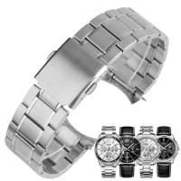 22mm Solid Curved End Strap for Casio MTP-1374 MTP-1375 Wrist Bracelet Top Quality Stainless Steel Watchband Metal Belt